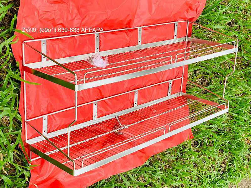 Kệ inox 304 treo ly 2 tầng