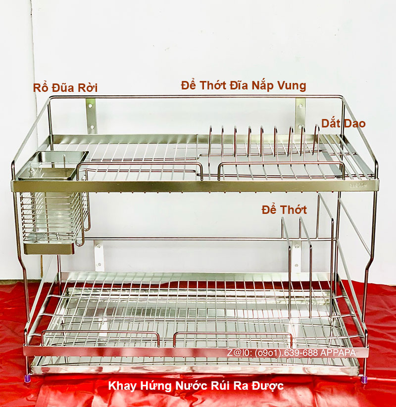 Kệ Inox 304 Đa Năng Để Bàn 2 Tầng có Khay Đũa 2 Rời