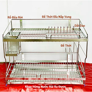 Kệ Inox 304 Đa Năng Để Bàn 2 Tầng có Khay Đũa 2 Rời